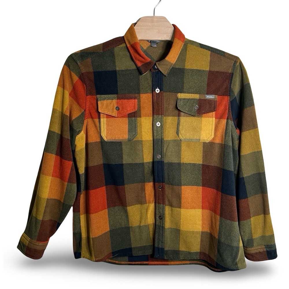 Eddie Bauer Mens XXL Fleece Plaid Button Down Shirt Multicolor Buffalo Check